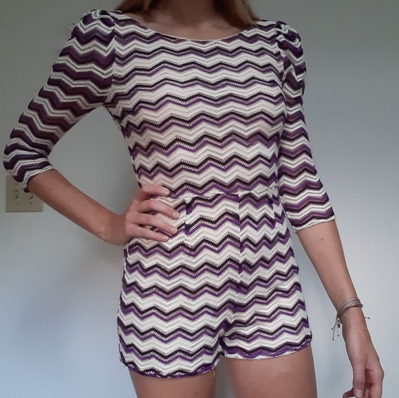 Ark & Co Pants - Ark & Co White and Purple Romper, S